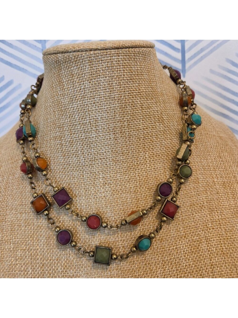 Premier Designs Jewelry Chiclet Long Layering 40" Gold Tone Jeweled Necklace
